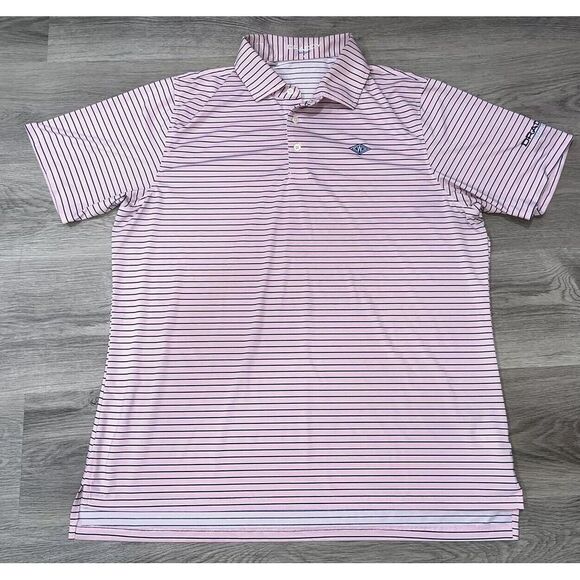 B. Draddy Large Men's Pink Striped Golf Polo Embroidered Striped - Picture 2 of 9